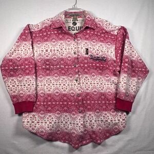 BUM Worker Gear Womens LG Button Up Shirt 90's Red & White Snowflake Print